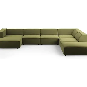 Cosmopolitan Design - 7-Sitzer Panoramasofa rechts "Arendal" aus Samt hellgrün - 364x262x70cm Aktuell