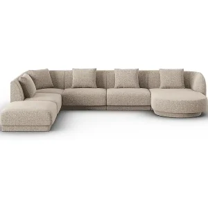 Schnäppchen Cosmopolitan Design - 6-Sitzer Panoramasofa links "Tulum" aus Chenille-Stoff beige - 330x255x70cm