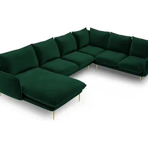 Cosmopolitan Design - 7-Sitzer Panoramasofa rechts "Vienna" aus Samt flaschengrün - 330x235x95cm Preis Gesenkt