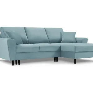 Cosmopolitan Design - 4-Sitzer ausklappbares Ecksofa rechts mit Container "Kyoto" aus Cord hellblau - 241x145x88cm Top-Angebot