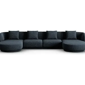 Cosmopolitan Design - 5-Sitzer Panoramasofa "Tulum" aus Chenille-Stoff königsblau - 330x156x70cm Billig