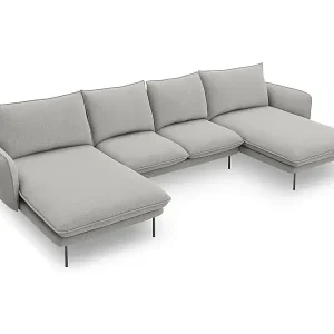 Cosmopolitan Design - 6-Sitzer Panoramasofa "Vienna" aus strukturiertem Stoff hellgrau - 350x170x95cm Sonderaktion