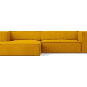 Cosmopolitan Design - 3-Sitzer Ecksofa links "Arendal" aus Chenille-Stoff mit Rippeneffekt senf - 224x166x70cm Top-Preis