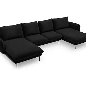 Cosmopolitan Design - 6-Sitzer Panoramasofa "Vienna" aus Samt schwarz - 350x170x95cm Sichere Zahlung
