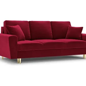 Cosmopolitan Design - 3-Sitzer ausklappbares Sofa mit Bettkasten "Kyoto" aus Samt rot - 235x100x88cm Meistverkauft