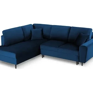 Sale Cosmopolitan Design - 5-Sitzer ausklappbares Ecksofa links mit Container "Kyoto" aus Samt königsblau - 243x194x88cm
