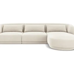 Cosmopolitan Design - 4-Sitzer Ecksofa rechts "Tulum" aus Samt leichtes beige - 255x156x70cm Sonderangebot