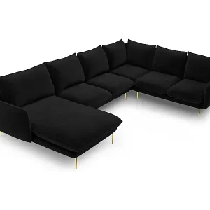 Cosmopolitan Design - 7-Sitzer Panoramasofa rechts "Vienna" aus Samt schwarz - 330x235x95cm Meistverkauft