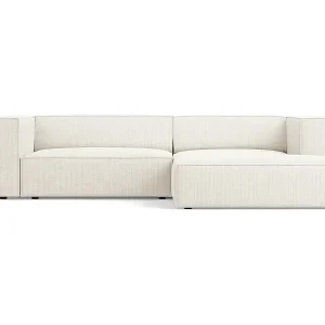 Cosmopolitan Design - 3-Sitzer Ecksofa rechts "Arendal" aus Chenille-Stoff mit Rippeneffekt elfenbein - 224x166x70cm Begrenztes Angebot
