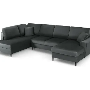 Kracherpreis Cosmopolitan Design - 7-Sitzer ausklappbares Panoramasofa mit Bettkasten links "Kyoto" aus Samt dunkelgrau - 313x194x88cm