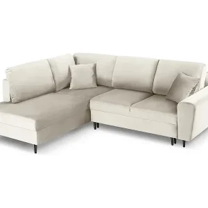 Super-Preis Cosmopolitan Design - 5-Sitzer ausklappbares Ecksofa links mit Container "Kyoto" aus Samt leichtes beige - 243x194x88cm