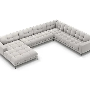 Expressversand Cosmopolitan Design - 7-Sitzer Panoramasofa rechts "Bali" aus Samt silber - 327x256x75cm