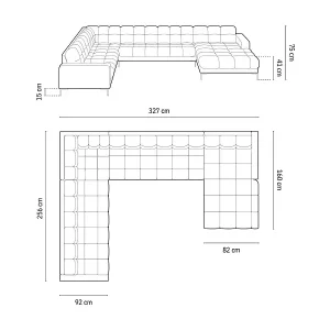 Cosmopolitan Design - 7-Sitzer Panoramasofa links "Bali" aus Samt gelb - 327x256x75cm Kracherpreis
