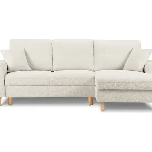 Cosmopolitan Design - 4-Sitzer ausklappbares Ecksofa rechts mit Container "Kyoto" aus Boucle beige - 241x145x88cm Top-Preis