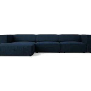Online Kaufen Cosmopolitan Design - 4-Sitzer Ecksofa links "Arendal" aus Chenille-Stoff mit Rippeneffekt königsblau - 284x166x70cm