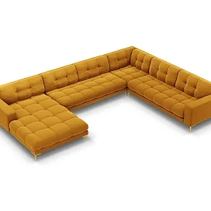 Cosmopolitan Design - 7-Sitzer Panoramasofa rechts "Bali" aus Samt gelb - 327x256x75cm Online Kaufen