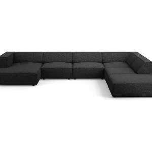 Cosmopolitan Design - 7-Sitzer Panoramasofa rechts "Arendal" aus Chenille-Stoff schwarz - 364x262x70cm Beliebt