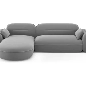 Cosmopolitan Design - 4-Sitzer modulares Ecksofa links "Sydney" aus Samt hellgrau - 275x165x70cm Neue Kollektion