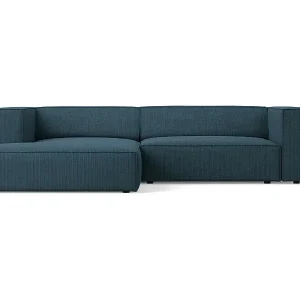Preisreduziert Cosmopolitan Design - 3-Sitzer Ecksofa links "Arendal" aus Chenille-Stoff mit Rippeneffekt marineblau - 224x166x70cm