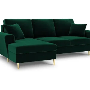 Cosmopolitan Design - 4-Sitzer ausklappbares Ecksofa links mit Container "Kyoto" aus Samt flaschengrün - 241x145x88cm Letzte Chance