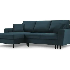 Online Kaufen Cosmopolitan Design - 4-Sitzer ausklappbares Ecksofa links mit Container "Kyoto" aus Cord dunkelblau - 241x145x88cm