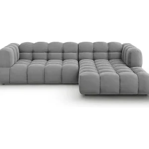 Cosmopolitan Design - 4-Sitzer modulares Ecksofa rechts "Sky" aus Samt hellgrau - 272x162x75cm Solange Der Vorrat Reicht