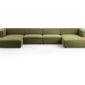 Preiswert Cosmopolitan Design - 6-Sitzer Panoramasofa "Arendal" aus Samt hellgrün - 364x166x70cm