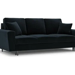 Cosmopolitan Design - 3-Sitzer ausklappbares Sofa mit Bettkasten "Kyoto" aus Samt dunkelblau - 235x100x88cm Preis Gesenkt