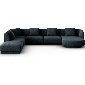 Heißes Angebot Cosmopolitan Design - 6-Sitzer Panoramasofa links "Tulum" aus Chenille-Stoff königsblau - 330x255x70cm