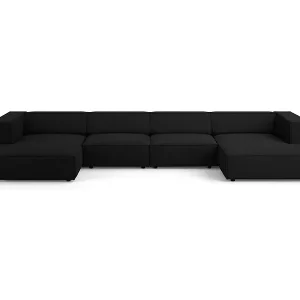 Cosmopolitan Design - 6-Sitzer Panoramasofa "Arendal" aus Chenille-Stoff mit Rippeneffekt schwarz - 364x166x70cm Preis Gesenkt