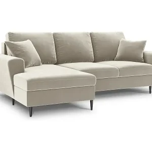 Cosmopolitan Design - 4-Sitzer ausklappbares Ecksofa links mit Container "Kyoto" aus Samt leichtes beige - 241x145x88cm Gratis Versand