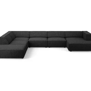 Cosmopolitan Design - 7-Sitzer Panoramasofa links "Arendal" aus Chenille-Stoff schwarz - 364x262x70cm Schneller Versand
