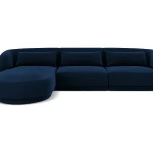 Highlight Cosmopolitan Design - 4-Sitzer Ecksofa links "Tulum" aus Samt königsblau - 255x156x70cm