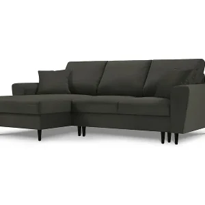 Begrenztes Angebot Cosmopolitan Design - 4-Sitzer ausklappbares Ecksofa links mit Container "Kyoto" aus Cord schwarz - 241x145x88cm