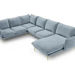 Cosmopolitan Design - 7-Sitzer Panoramasofa links "Vienna" aus Samt hellblau - 330x235x95cm Sale