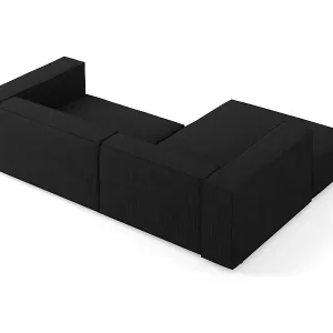 Cosmopolitan Design - 3-Sitzer Ecksofa links "Arendal" aus Chenille-Stoff mit Rippeneffekt schwarz - 224x166x70cm Mega-Angebot