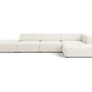 Cosmopolitan Design - 5-Sitzer Ecksofa rechts "Arendal" aus Chenille-Stoff mit Rippeneffekt elfenbein - 341x166x70cm Online Kaufen