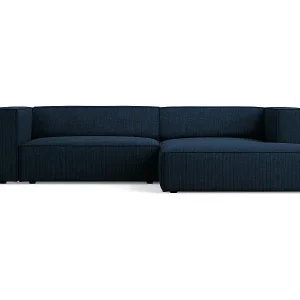 Cosmopolitan Design - 3-Sitzer Ecksofa rechts "Arendal" aus Chenille-Stoff mit Rippeneffekt königsblau - 224x166x70cm Billig