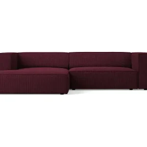 Cosmopolitan Design - 3-Sitzer Ecksofa links "Arendal" aus Chenille-Stoff mit Rippeneffekt rubin - 224x166x70cm Top-Preis