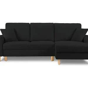 Neu Cosmopolitan Design - 4-Sitzer ausklappbares Ecksofa rechts mit Container "Kyoto" aus Boucle schwarz - 241x145x88cm