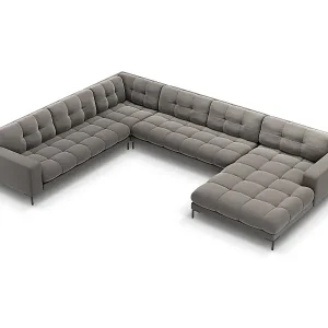 Cosmopolitan Design - 7-Sitzer Panoramasofa links "Bali" aus Samt hellgrau - 327x256x75cm Rabatt