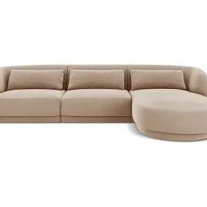 Cosmopolitan Design - 4-Sitzer Ecksofa rechts "Tulum" aus Samt beige - 255x156x70cm Preisknaller