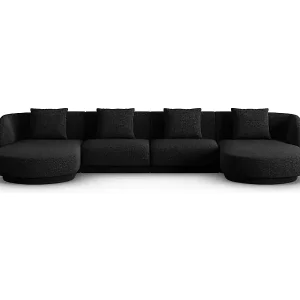 Cosmopolitan Design - 5-Sitzer Panoramasofa "Tulum" aus Chenille-Stoff schwarz - 330x156x70cm Neue Ware