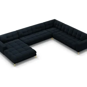 Aktuell Cosmopolitan Design - 7-Sitzer Panoramasofa rechts "Bali" aus Samt dunkelblau - 327x256x75cm