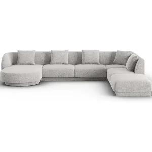 Saisonangebot Cosmopolitan Design - 6-Sitzer Panoramasofa rechts "Tulum" aus Chenille-Stoff hellgrau - 330x255x70cm