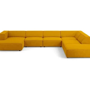 Kostenfreie Lieferung Cosmopolitan Design - 7-Sitzer Panoramasofa rechts "Arendal" aus Chenille-Stoff mit Rippeneffekt senf - 364x262x70cm