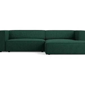 Günstig Cosmopolitan Design - 3-Sitzer Ecksofa rechts "Arendal" aus Chenille-Stoff mit Rippeneffekt flaschengrün - 224x166x70cm