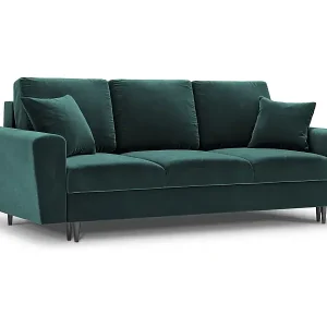 Preis Gesenkt Cosmopolitan Design - 3-Sitzer ausklappbares Sofa mit Bettkasten "Kyoto" aus Samt petrol - 235x100x88cm