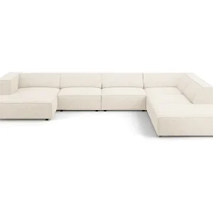 Cosmopolitan Design - 7-Sitzer Panoramasofa rechts "Arendal" aus Chenille-Stoff leichtes beige - 364x262x70cm Top-Preis