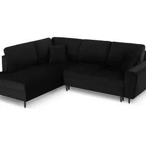 Cosmopolitan Design - 5-Sitzer ausklappbares Ecksofa links mit Container "Kyoto" aus Samt schwarz - 243x194x88cm Direkt Vom Hersteller